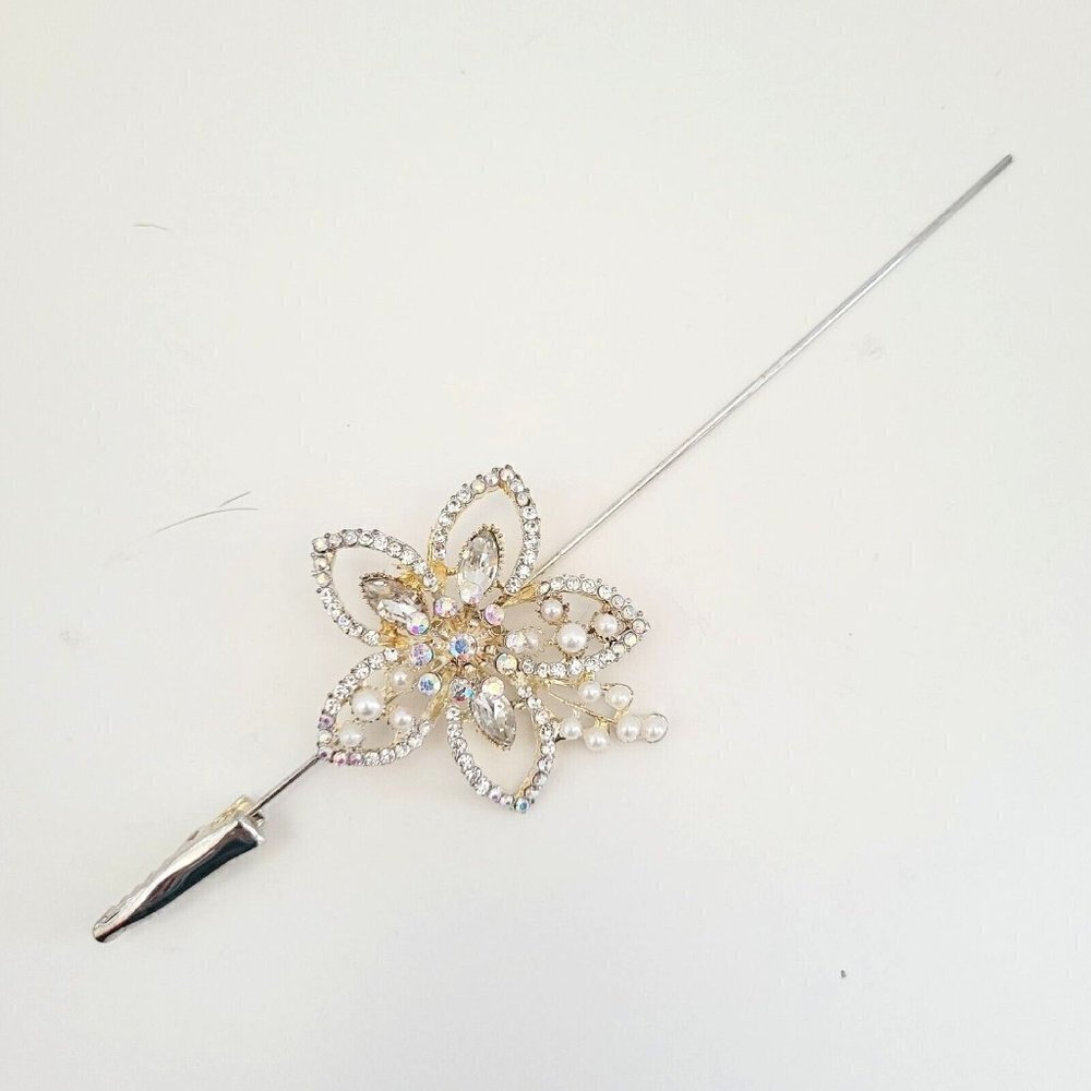 Vintage Flower Faux Pearl AB & Clear Rhinestones Jewelry Bracelet Clasp Helper